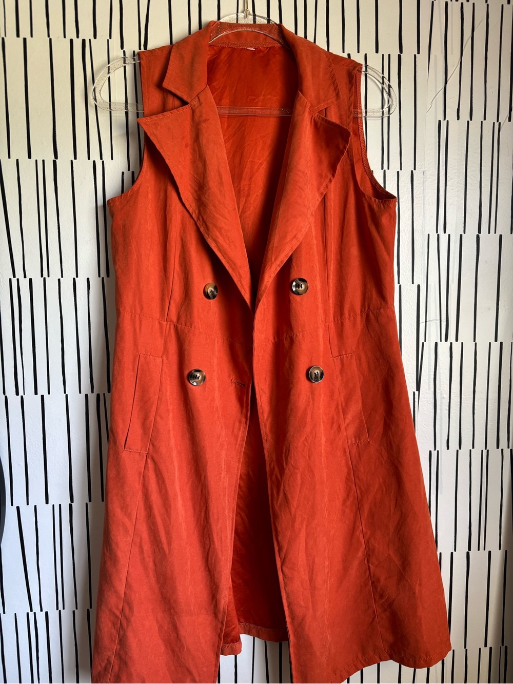 Sleeveless Double-Breasted Orange Trench Vest